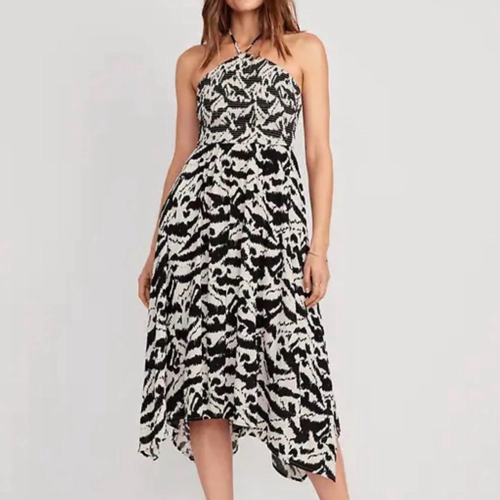 Old Navy Black and White Halter Midi Dress